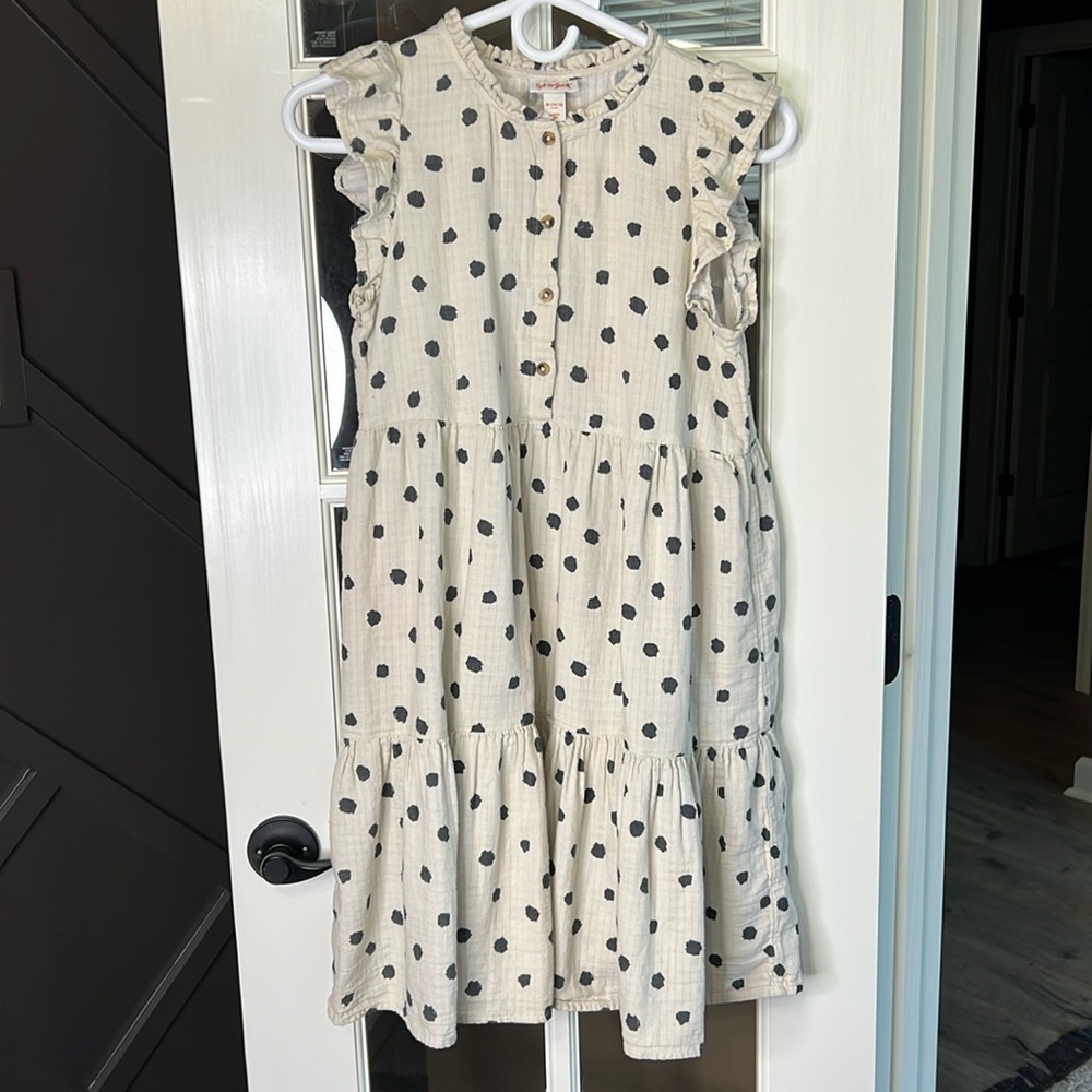CAT & JACK Cotton Tiered Ruffle Polka Dot Flutter Sleeve Dress Size XL